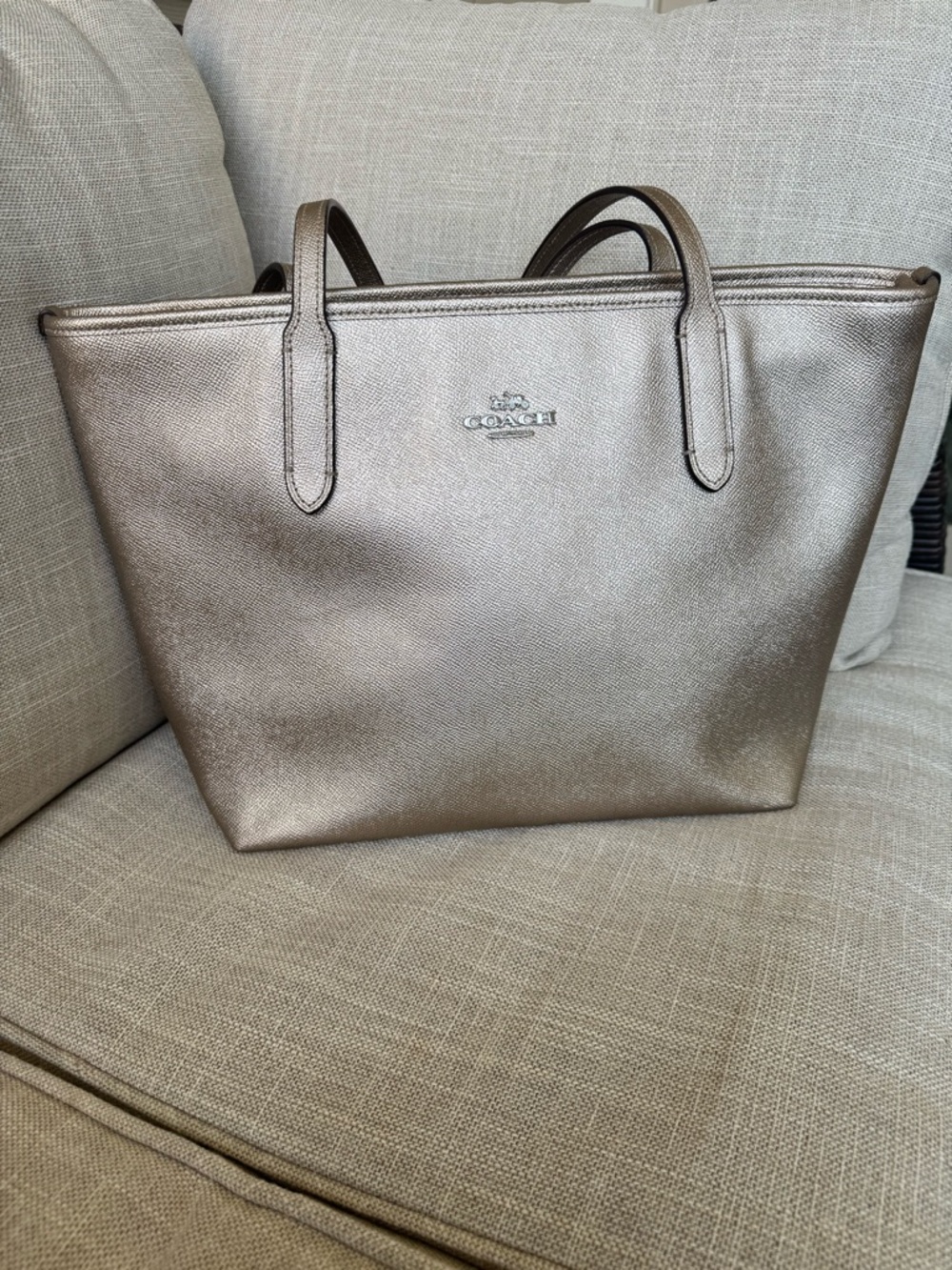 Coach Metallic Silver Tote Bag